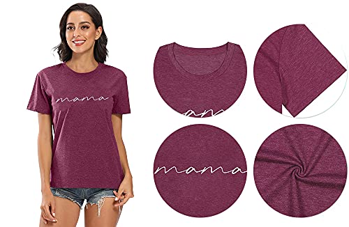 ASTANFY Mama Shirts Women Mama Letter Printed T-Shirt Mama Graphic Tee Casual Short Sleeve Tops Tee