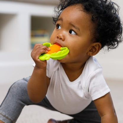 Infantino Lil' Nibbles Textured Silicone Baby Teether - Sensory Exploration and Teething Relief with Easy to Hold Handles, Orange Carrot, 0+ Months