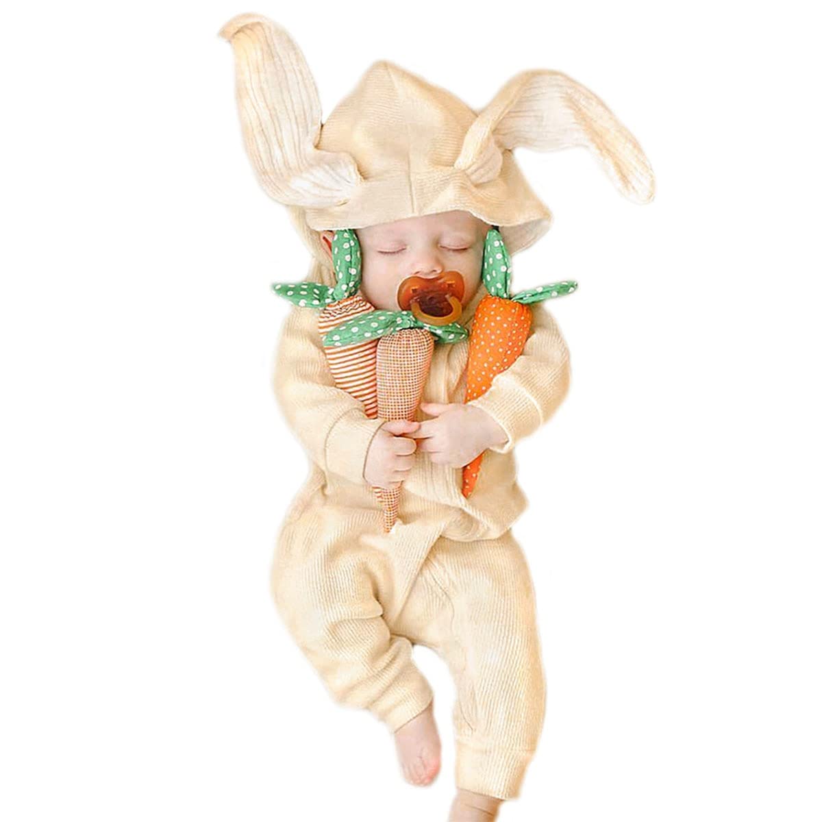 Simplee kids Animal Bunny Baby Easter Romper Long Ear Rabbit Hoodie Romper Jumpsuit with Zipper