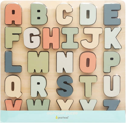 Pearhead Wooden Alphabet Puzzle, Easter Basket Stuffers Toddler Boys and Girls, Colorful ABC Letters, Interactive Learning Board Educational Toy, Baby and Toddler Ages 1+ Years