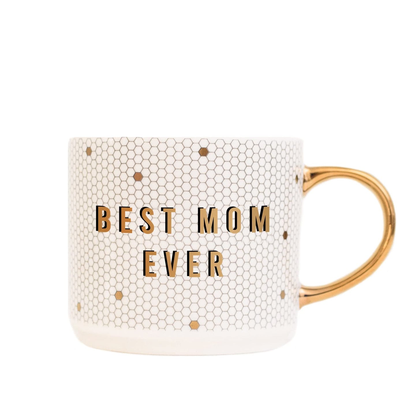Sweet Water Decor Best Mom Ever Tile Coffee Mug - Novelty Coffee Mugs - 17oz Gold Handle Coffee Cup - Mother's Day Gifts, Baby Shower Gifts, New Parent Gifts for Moms