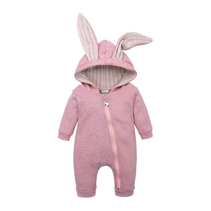 Simplee kids Animal Bunny Baby Easter Romper Long Ear Rabbit Hoodie Romper Jumpsuit with Zipper