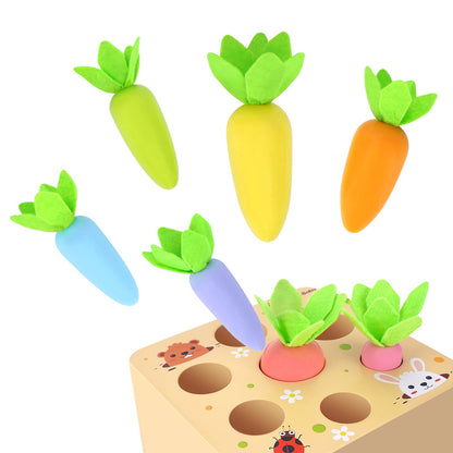 KMTJT Montessori Toys for 1 2 3 Year Old Toddlers, Macron Carrot Harvest Game Wooden Toys for Baby Boys and Girls, Educational Learning Shape Sorting Matching Gifts for Babies 1-3