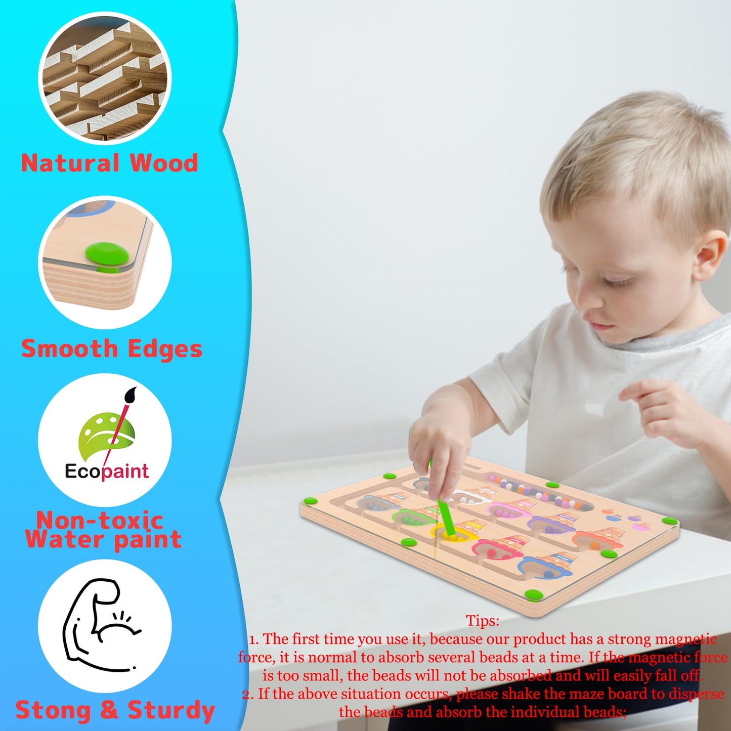Magnetic Color & Number Maze - Montessori Wooden Color Matching Learning Counting Puzzle Board - Toddler Fine Motor Skills Toys for Boys Girls 3 4 5 Years Old