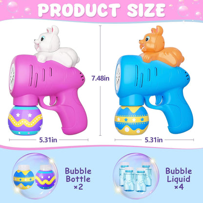 Officygnet 2 Packs Easter Bubble Machine, Bubble Gun for Toddlers, Light Up Bubble Blower for Kids, Outdoor Toys Bunny Bubble Maker for Party Favor Supplies, Basket Stuffers Fillers,Easter Toys Gifts
