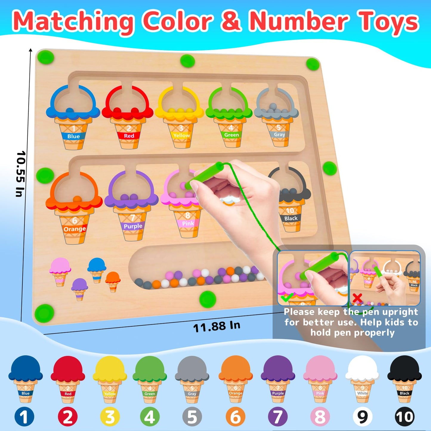 Magnetic Color & Number Maze - Montessori Wooden Color Matching Learning Counting Puzzle Board - Toddler Fine Motor Skills Toys for Boys Girls 3 4 5 Years Old