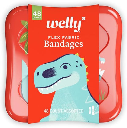 Welly Bandages | Adhesive Flexible Fabric Bravery Badges | Assorted Shapes for Minor Cuts, Scrapes, and Wounds | Colorful and Fun First Aid Tin | Ice Cream Patterns - 48 Count
