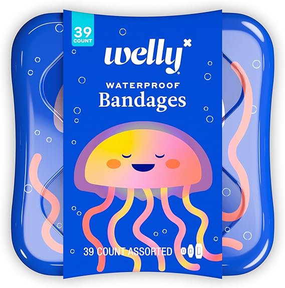 Welly Bandages | Adhesive Flexible Fabric Bravery Badges | Assorted Shapes for Minor Cuts, Scrapes, and Wounds | Colorful and Fun First Aid Tin | Ice Cream Patterns - 48 Count