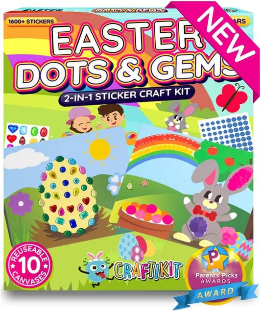 Craftikit® 10 Dots & Gems Easter Crafts for Kids Ages 3-5, Kids Gem Art & Dot Stickers for Toddlers Activities, Preschool Easter Bunny Basket Stuffers, Easter Gifts for Girls and Boys