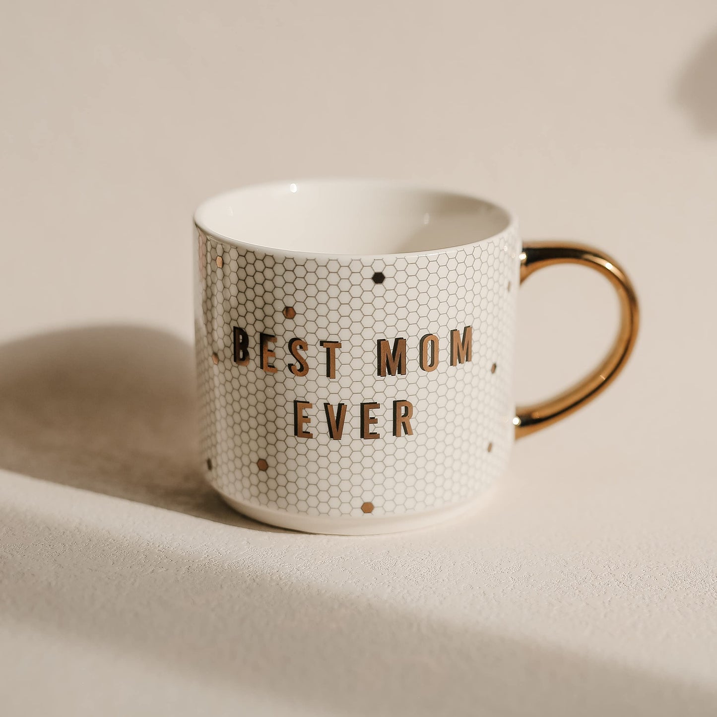 Sweet Water Decor Best Mom Ever Tile Coffee Mug - Novelty Coffee Mugs - 17oz Gold Handle Coffee Cup - Mother's Day Gifts, Baby Shower Gifts, New Parent Gifts for Moms