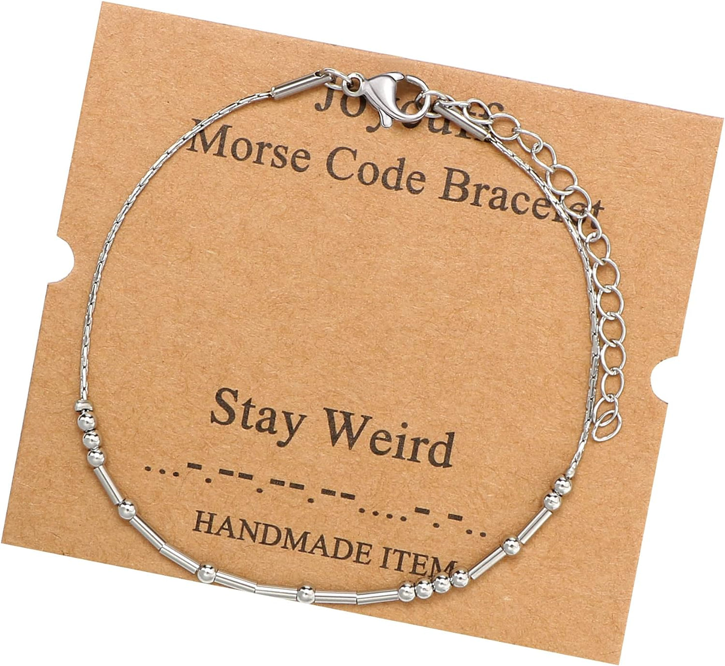 JoycuFF Inspirational Morse Code Bracelets for Women Silver Beads Jewelry Encouragement Mantra Gifts for Her