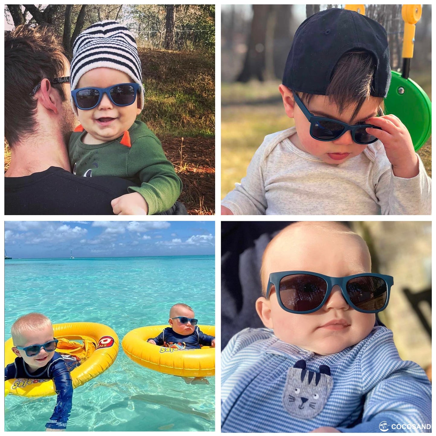 COCOSAND Baby Sunglasses with Strap Polarized Flexible Square UV400 for Infant Toddler Boys Girls Age 0-24 Months