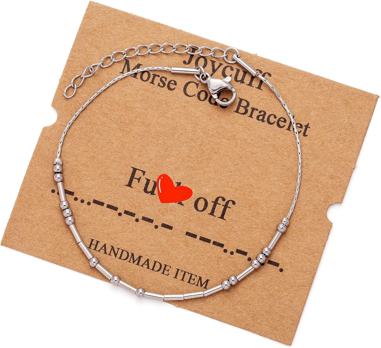 JoycuFF Inspirational Morse Code Bracelets for Women Silver Beads Jewelry Encouragement Mantra Gifts for Her