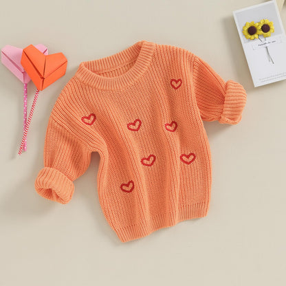 Baby Girl Valentines Day Outfit Love Heart Sweet Long Sleeve Sweater Tshirt Crewneck Tops Fall Winter Clothes