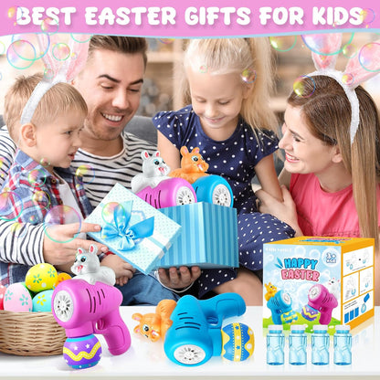 Officygnet 2 Packs Easter Bubble Machine, Bubble Gun for Toddlers, Light Up Bubble Blower for Kids, Outdoor Toys Bunny Bubble Maker for Party Favor Supplies, Basket Stuffers Fillers,Easter Toys Gifts