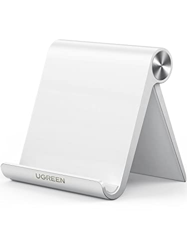 UGREEN Cell Phone Stand for Desk Phone Holder Foldable Portable Adjustable Compatible with iPhone 15 14 13 Pro Max, iPhone 12 11 Plus SE XS XR 8 7, Office Desk Travel Accessories, White