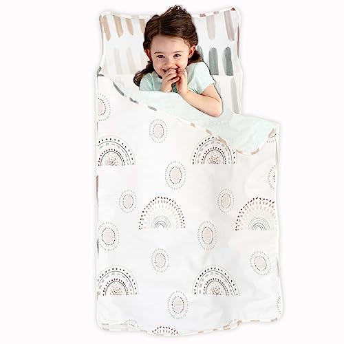 JumpOff Jo - Toddler Nap Mat for Preschool, Daycare, and Kindergarten - Sleeping Bag for Kids with Removable Pillow and Ultra Soft Blanket - Rainbow Dash