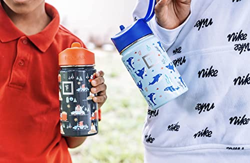 IRON °FLASK Kids Water Bottle - 14 Oz, Straw Lid, 20 Name Stickers, Vacuum Insulated Stainless Steel, Double Walled Tumbler Travel Cup, Thermo Mug - Valentines Day Gifts - Monsters Crew