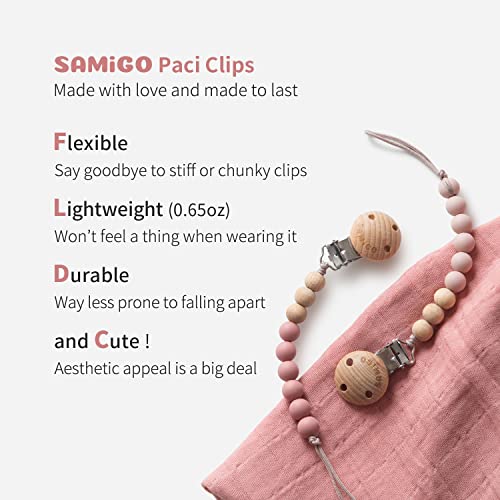 SAMiGO Silicone Pacifier Clips Holders Paci Binky Clips for Baby Boys and Girls - 2 Pack
