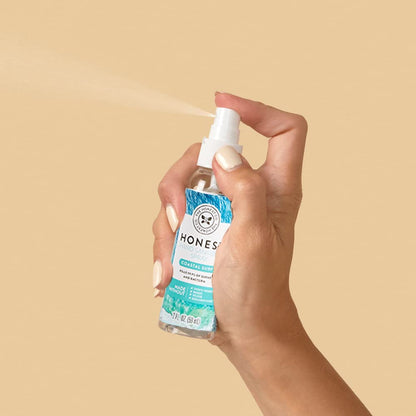 The Honest Company Plant-Based Hand Sanitizer Spray | Kills 99.9% of Germs | Hypoallergenic, Quick-drying + Moisturizing | Coastal Surf, 2 fl oz