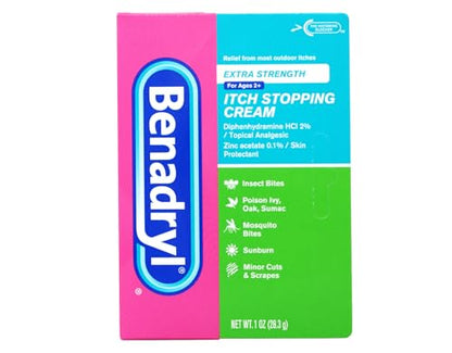 Benadryl Original Strength Itch Stopping Anti-Itch Cream, Diphenhydramine HCl Topical Analgesic & Zinc Acetate Skin Protectant, Relief from Most Outdoor Itches, 1 oz