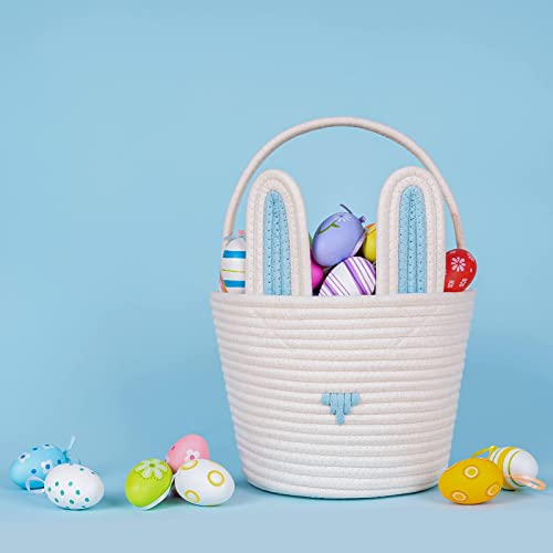 CubesLand Easter Baskets Easter Egg Hunt Baskets for Kids, Cute Bunny Gift Basket for Baby Easter Decorations Party Supplies Grey White 9.8 x 7.8 x 7.8”