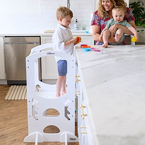 Little Partners Kids Learning Tower® - Adjustable Height Kitchen Step Stool for Toddlers - Encourages Learning, Independence, and Engagement - Safety Climbing Tower for Kitchen Counter (Natural)