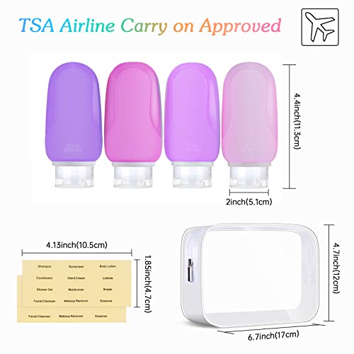 Morfone Travel Bottles Set for Toiletries, Tsa Approved Travel Size Containers BPA Free Leak Proof Refillable Liquid Silicone Squeezable Travel Accessories for Shampoo Conditioner Lotion (4Pack 3oz)