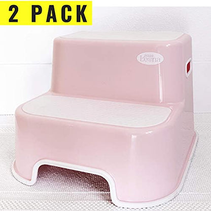 Wider Dual Height 2 Step Stool for Kids | Toddler's Stool for Potty Training and Use in The Bathroom or Kitchen | BPA-Free Strong Soft-Grip Steps for Comfort and Safety (1 Pack, Greige)