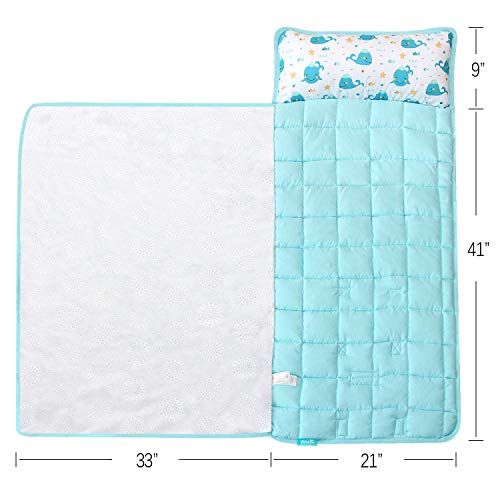 Toddler Nap Mat with Pillow and Fleece Blanket, Super Soft & Warm Kids Nap Mats for Preschool Daycare, Portable Travel Sleeping Bag for Toddlers (Quilted Improved Thickness)
