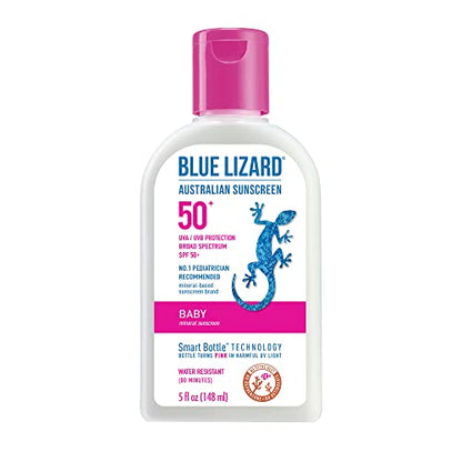 Blue Lizard Baby Mineral Sunscreen with Zinc Oxide, Water Resistant, UVA/UVB Protection with Smart Technology - Fragrance Free, Unscented, SPF 50 - 5 Fl Oz - Bottle