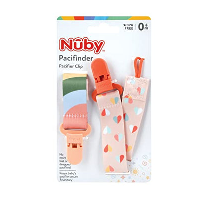 Nuby Pacifinder Pacifier Clip, 2 Pack Pacifier Holder for Boy, Blue Dots and Green Dino