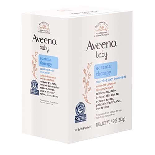 Aveeno Baby Eczema Therapy Soothing Bath Treatment for Relief of Dry, Itchy & Irritated Skin, Made with Natural Colloidal Oatmeal, Fragrance-, Paraben-, Steroid- & Tear-Free, 10 ct