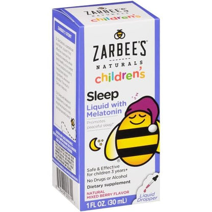 Zarbee's Kids Sleep Supplement Liquid with 1mg Melatonin; Drug-Free & Effective; Easy to Take Natural Berry Flavor for Children Ages 3 and Up; 1 Fl Oz Bottle