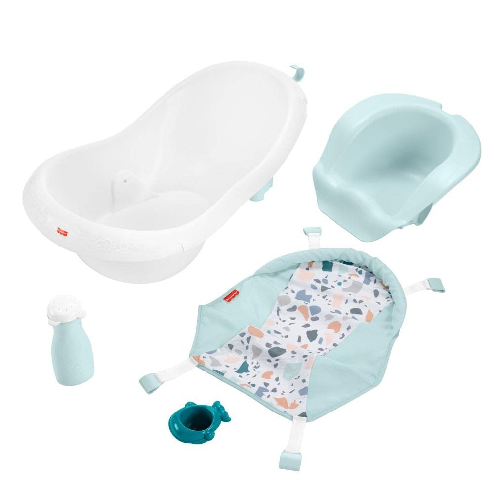 Fisher-Price Baby to Toddler Bath 4-in-1 Sling ‘n Seat Tub with Removable Infant Support and 2 Toys, Climbing Leaves (Amazon Exclusive)