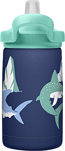 CamelBak eddy+ Kids Water Bottle with Straw, Insulated Stainless Steel - Leak-Proof when Closed, 12oz, Biking Dogs