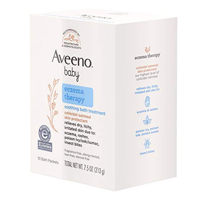 Aveeno Baby Eczema Therapy Soothing Bath Treatment for Relief of Dry, Itchy & Irritated Skin, Made with Natural Colloidal Oatmeal, Fragrance-, Paraben-, Steroid- & Tear-Free, 10 ct