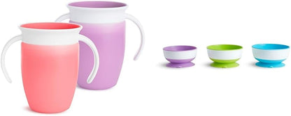 Munchkin® Miracle® 360 Trainer Sippy Cup with Handles, Spill Proof, 7 Ounce, 2 Pack, Pink/Purple