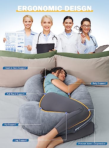 INSEN Pregnancy Pillow for Sleeping,Maternity Body Pillow for Pregnancy Women,Pregnancy Support Pillow for Back, Hip Pain, Pink