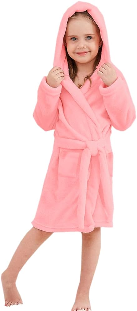 Umeyda Girls Fleece Hooded Robes, Warm Printed Bath Robe for Kids Soft Fuzzy Bathrobe for Gifts, 1-12 Years