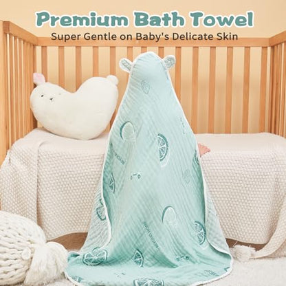 Toddler Towels with Hood, 2-Pack Absorbent Hooded Baby Bath Towels for Boy Girl, Soft 50'' x 32'' Toddler Bath Towels Baby Towels with Hood, Thick Baby Hooded Towels for Toddlers Kid (Green&White)