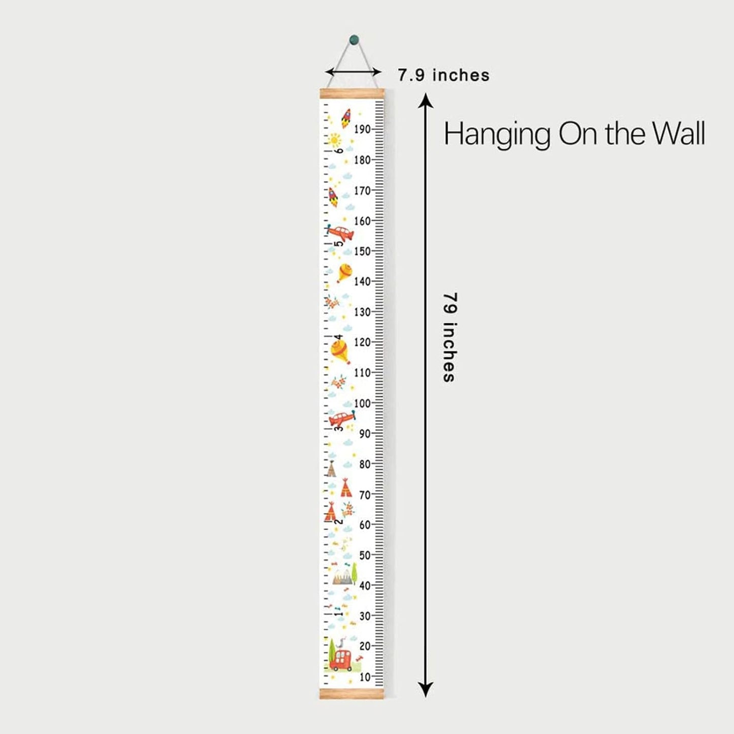 MIBOTE Baby Growth Chart Handing Ruler Wall Decor for Kids, Canvas Removable Growth Height Chart 79" x 7.9"