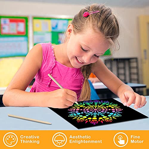 QXNEW Scratch Rainbow Art for Kids: Magic Scratch Off Paper Children Art Crafts Set Kit Supplies Toys Black Scratch Sheets Notes Cards for Boys Girls Birthday Party Favors Game Christmas Easter Gift