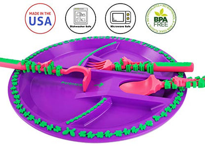 Constructive Eating Plate and Utensils Set Garden Fairy - Made in USA - Toddler Dinnerware, Kids Dinnerware and Utensils Set for Ages 1-3, Toddler Utensils 2 and 3 Year Old, Divided Toddler Plates