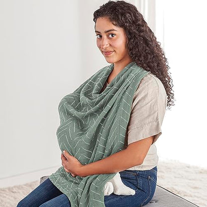 Itzy Ritzy Breastfeeding Boss Multi-Use Cover – A Nursing Cover, Swaddle, Car Seat Cover, Tummy Time Mat and Burp Cloth All in One – Made of Muslin Fabric & Measures 47” x 47”, Sage Mudcloth