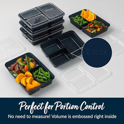 Bentgo® Prep 3-Compartment Containers - 20-Piece Meal Prep Kit with 10 Trays & 10 Custom-Fit Lids - Durable Microwave, Freezer, Dishwasher Safe Reusable BPA-Free Food Storage Containers (Silver)