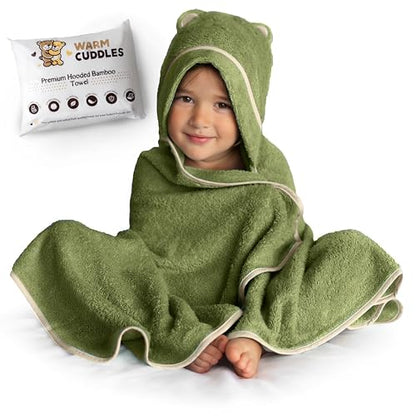 Premium Toddler Towels with Hood | Rayon from Organic Bamboo Toddler Bath Towel | Large Hooded Towels for Toddlers | Toddler Towels for Girl Boy (Green)