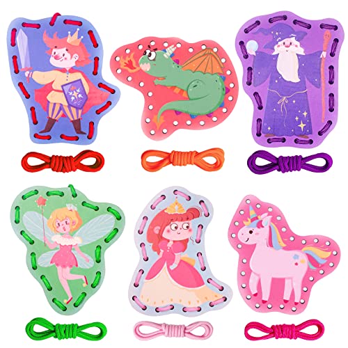 Zeoddler Wooden Animals Lacing Card for Kids 3-5, Sewing Cards for Toddlers, Art and Craft for Kids, Fine Motor Skill Toys, 6 Wooden Panels and 6 Matching Laces, Gift for Boys, Girls