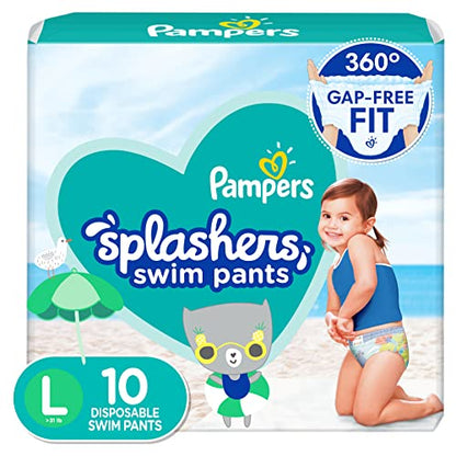 Pampers Splashers Swim Diapers - Size M, 18 Count, Gap-Free Disposable Baby Swim Pants