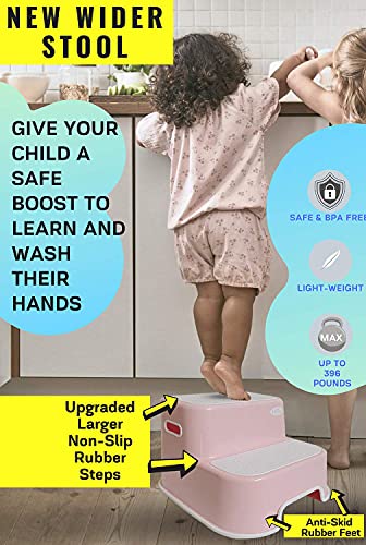 Wider Dual Height 2 Step Stool for Kids | Toddler's Stool for Potty Training and Use in The Bathroom or Kitchen | BPA-Free Strong Soft-Grip Steps for Comfort and Safety (1 Pack, Greige)